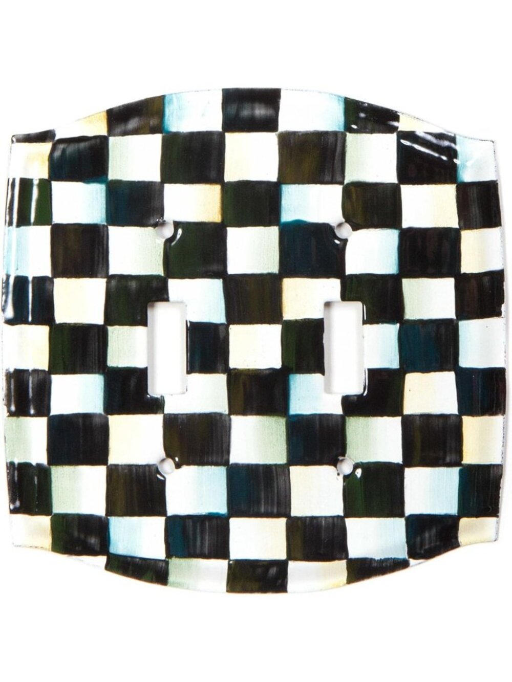 Stylish Double-Toggle Switch Plate Cover, Black & White Checkered Design
